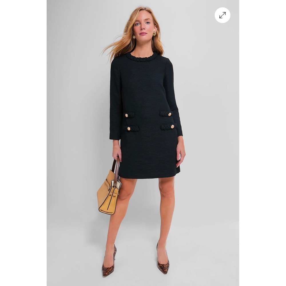 Tuckernuck Black Tweed Long Sleeve Jackie Dress Braided Trim Small
